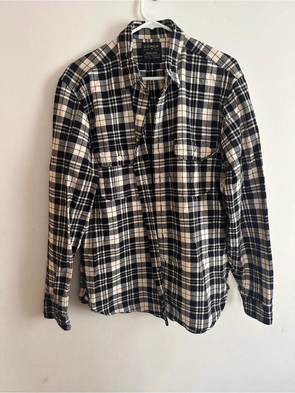 J. Crew Black and Cream Plaid Button-Up Shirt-100% cotton.